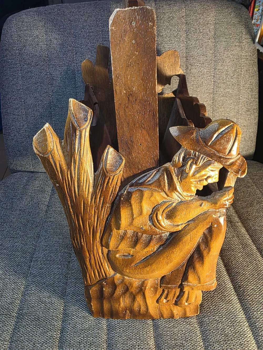 Hand-Carved Wooden Magazine Rack - Warm Honey Tone